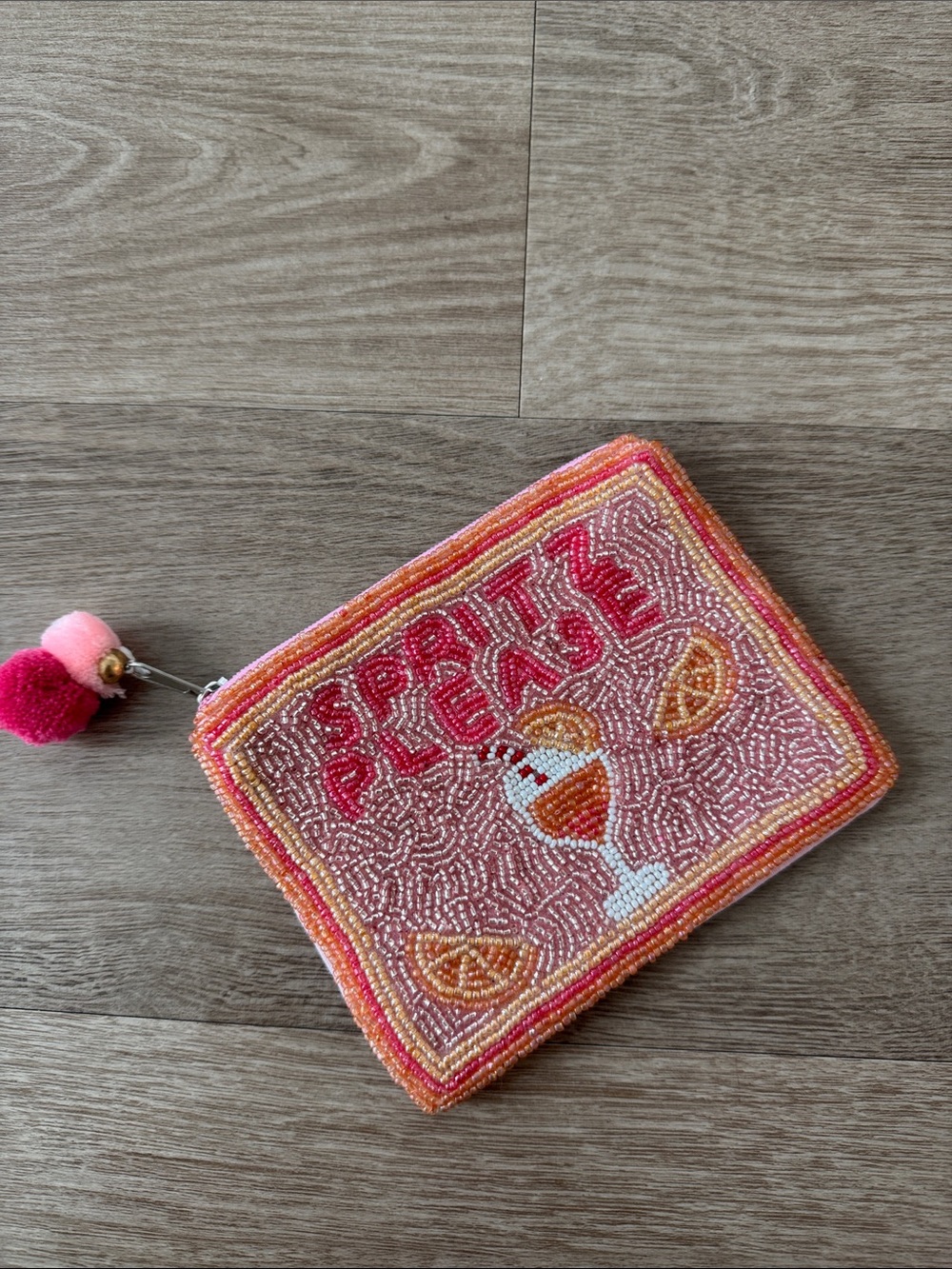 Aperol Spritz Pink Beaded 'Spritz Please' Coin Pouch Wallet